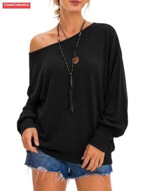 Oversized Batwing Dolman Sleeve Off Shoulder Knit Sweater Tunic Top